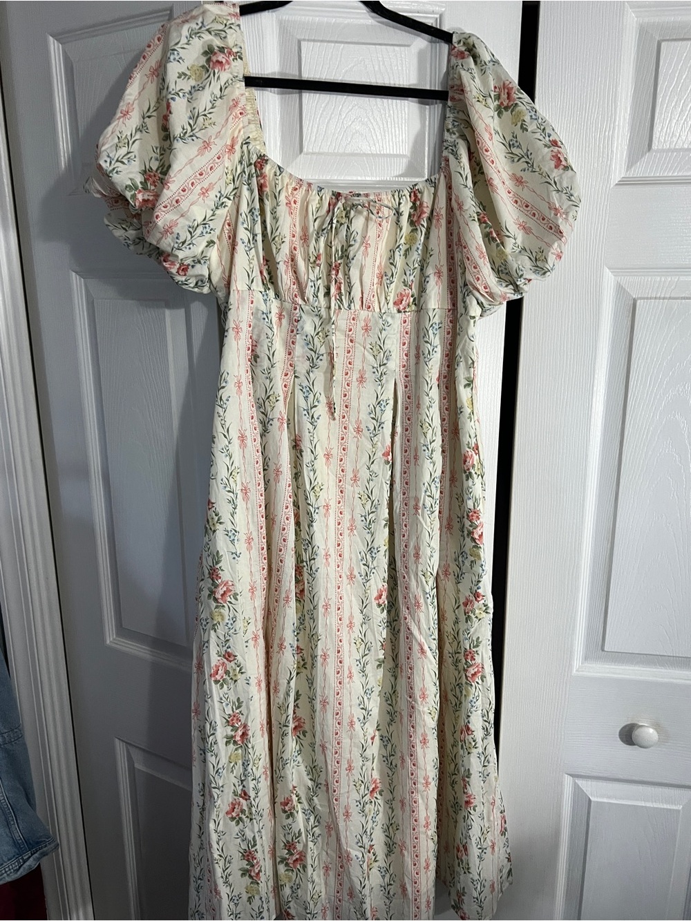 Storia Cream Floral Maxi Dress with Pink & Green Print